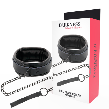 COLLARE CON GUINZAGLIO DARKNESS FULL BLACK COLLAR WITH LEASH