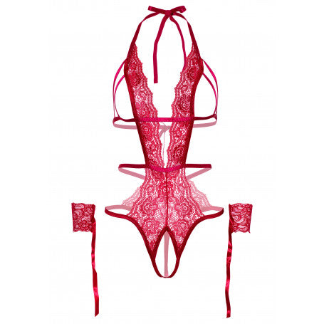 BODY CON MANETTE IN PIZZO CROTCHLESS LACE TEDDY