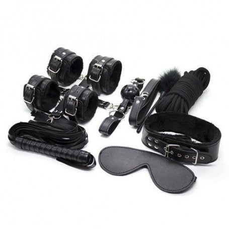 TOP BONDAGE KIT FETISH CORDA MORSO COLLARE COSTRITTIVO NERO FRUSTA MANETTE CAVIGLIERE